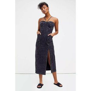NWT FREE PEOPLE Sz 8 LUANNA DENIM MIDI DRESS IN WASHED BLACK